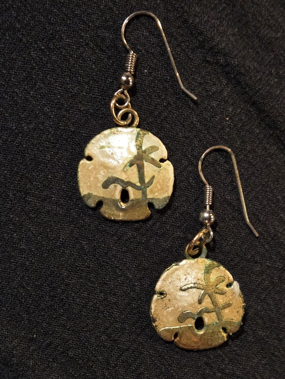 Artisan Green and Gold Sand Dollar Drop Earrings - Women Jewelry